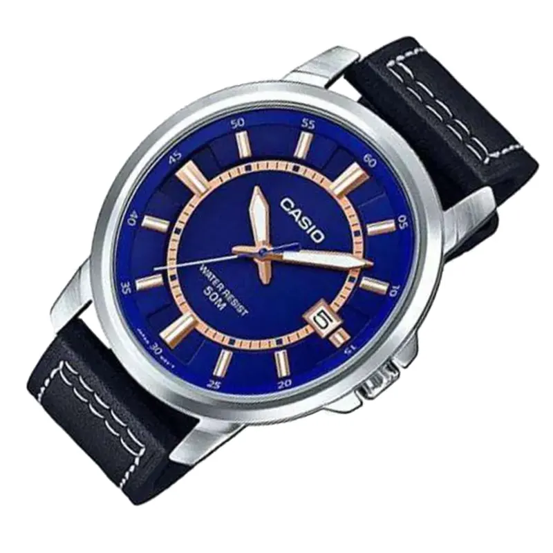 Casio Leather Strap Blue Dial Men's Watch | MTP-E130L-2A1V